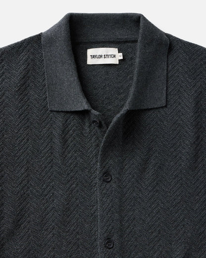 The Button Down Polo in Charcoal Herringbone