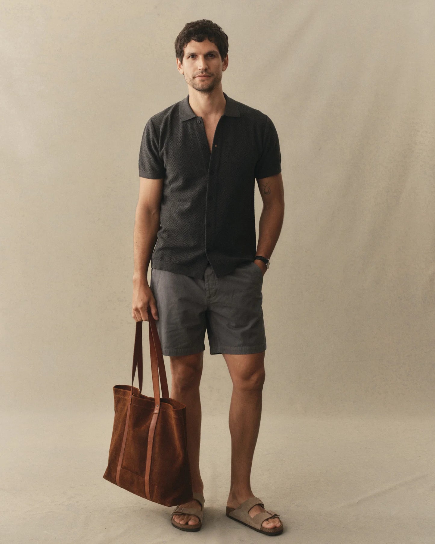 The Button Down Polo in Charcoal Herringbone