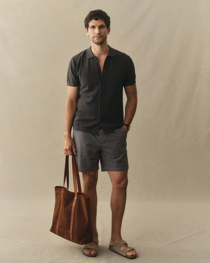 The Button Down Polo in Charcoal Herringbone