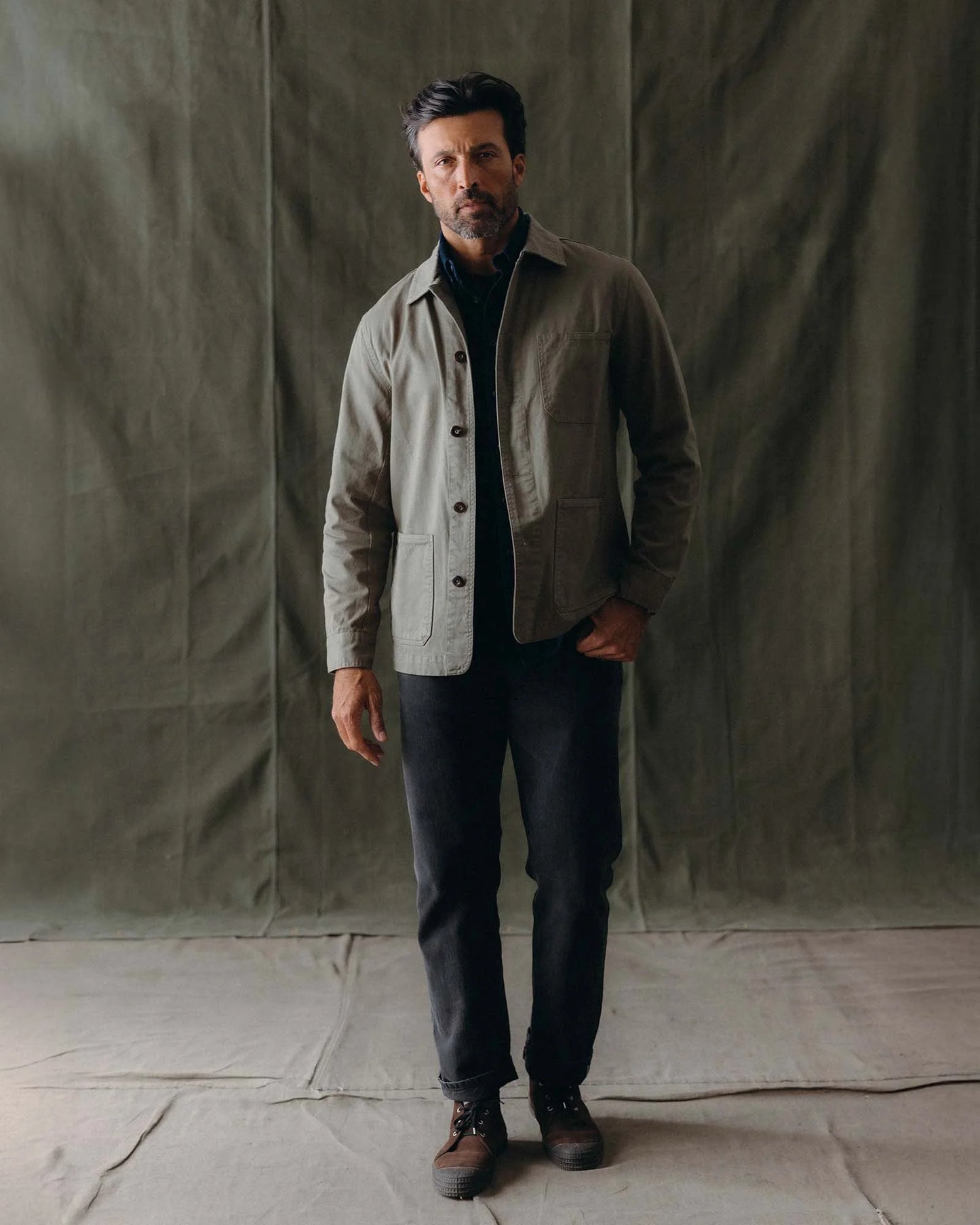 The Ojai Jacket in Organic Smoked Olive Foundation Twill