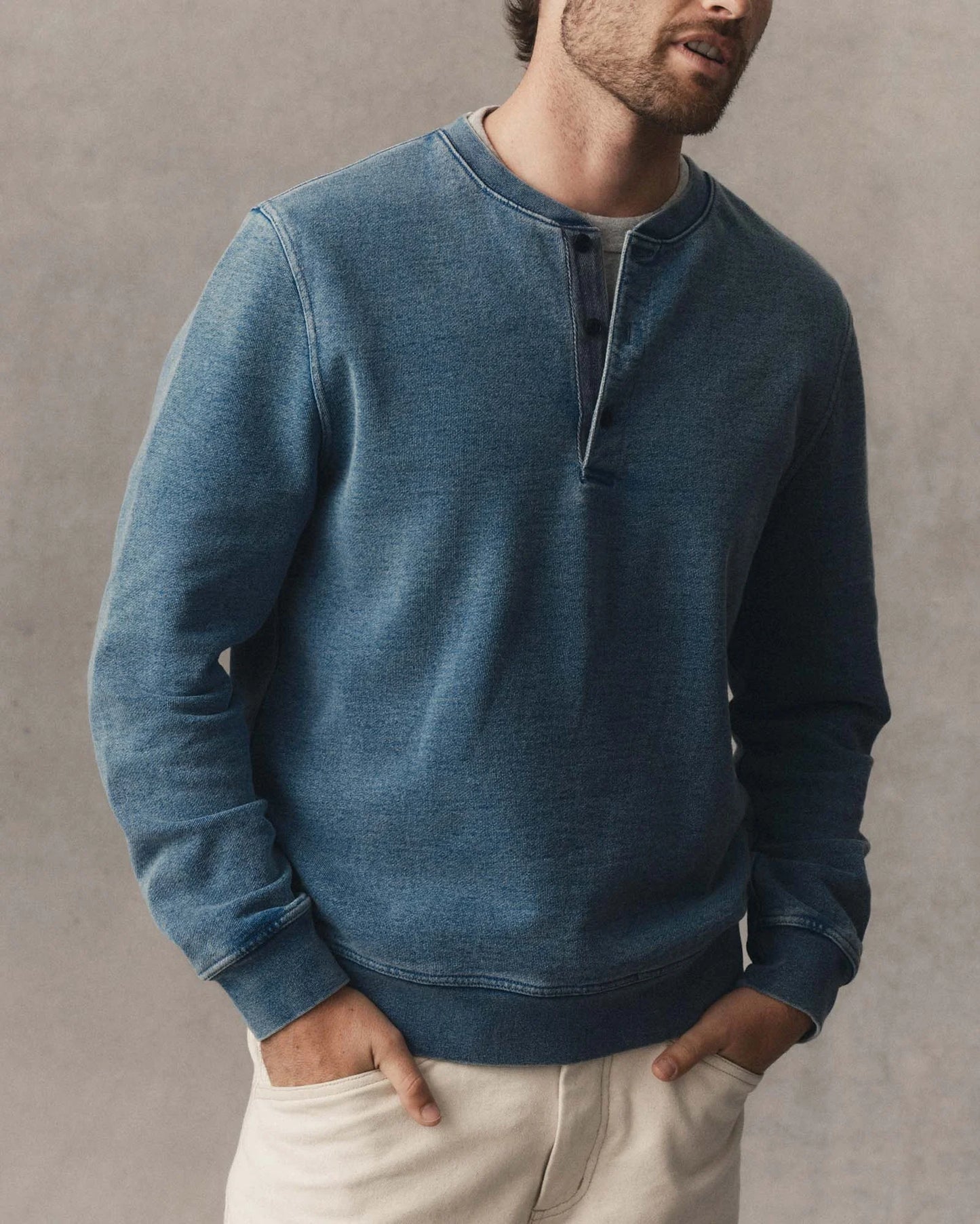 The Sunset Henley in Washed Indigo Terry