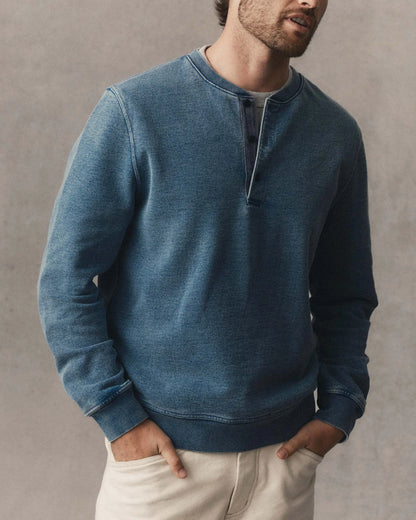 The Sunset Henley in Washed Indigo Terry