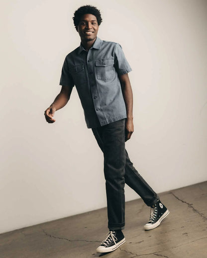 The Short Sleeve Surplus Shirt in Navy Reverse Sateen