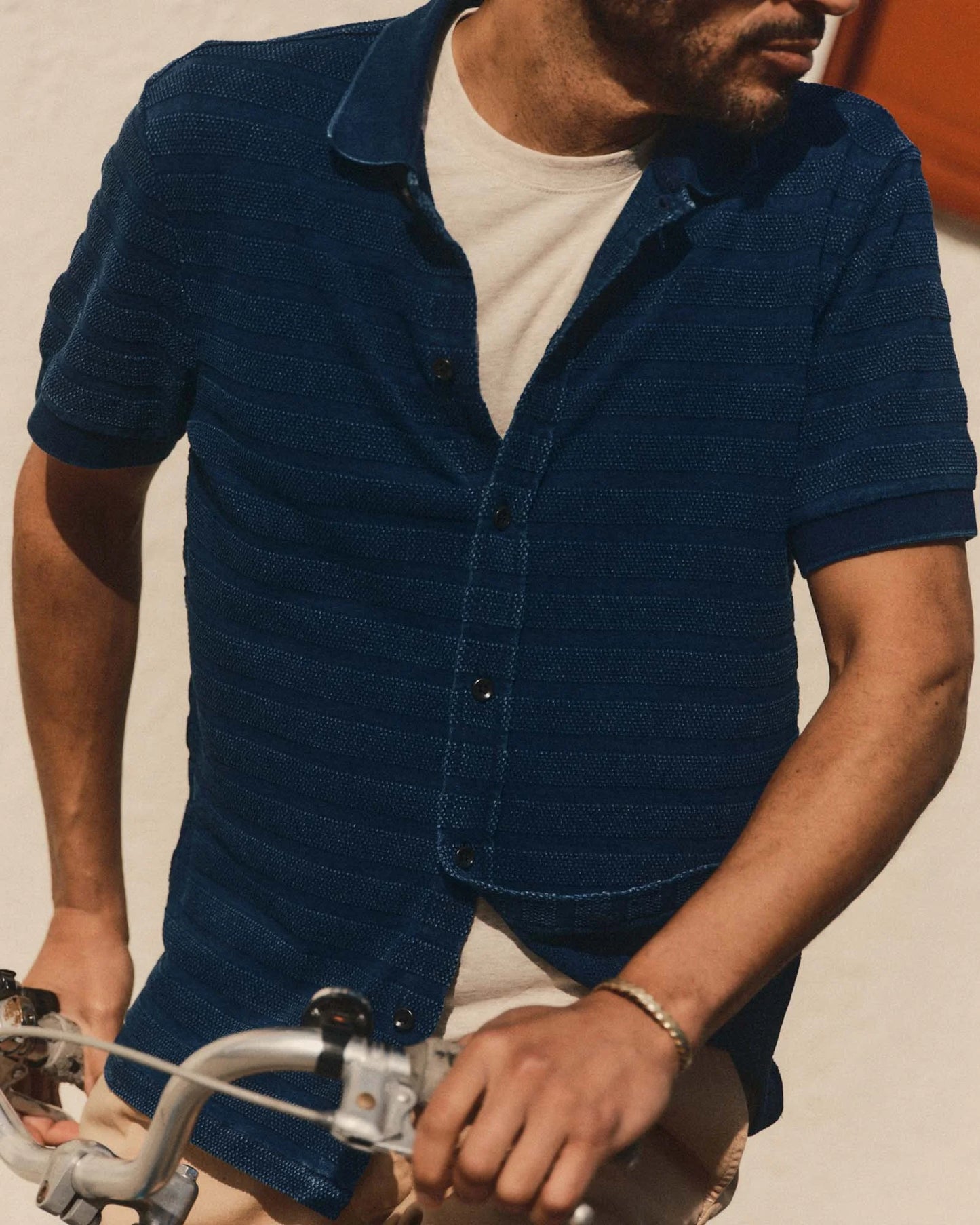 The Bywater Polo in Rinsed Indigo Knit Stripe
