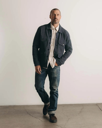The Jackson Jacket in Rinsed Indigo French Terry Stripe