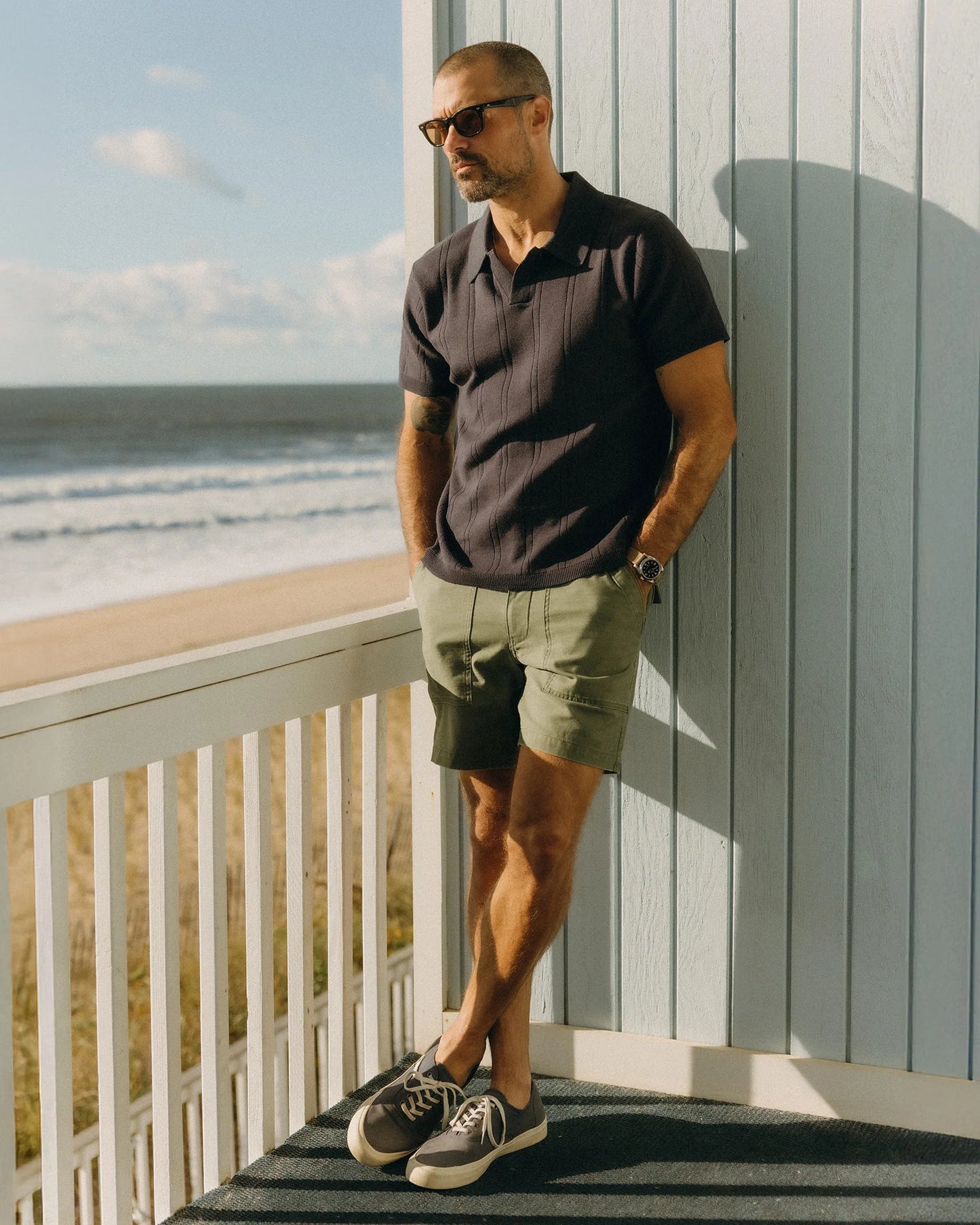 The Valencia Sweater Polo in Heather Coal Rib