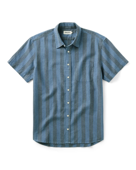 The Short Sleeve California in Blue Stone Stripe Hemp