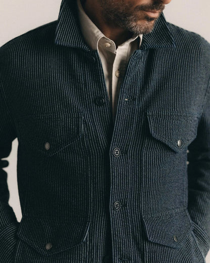 The Jackson Jacket in Rinsed Indigo French Terry Stripe