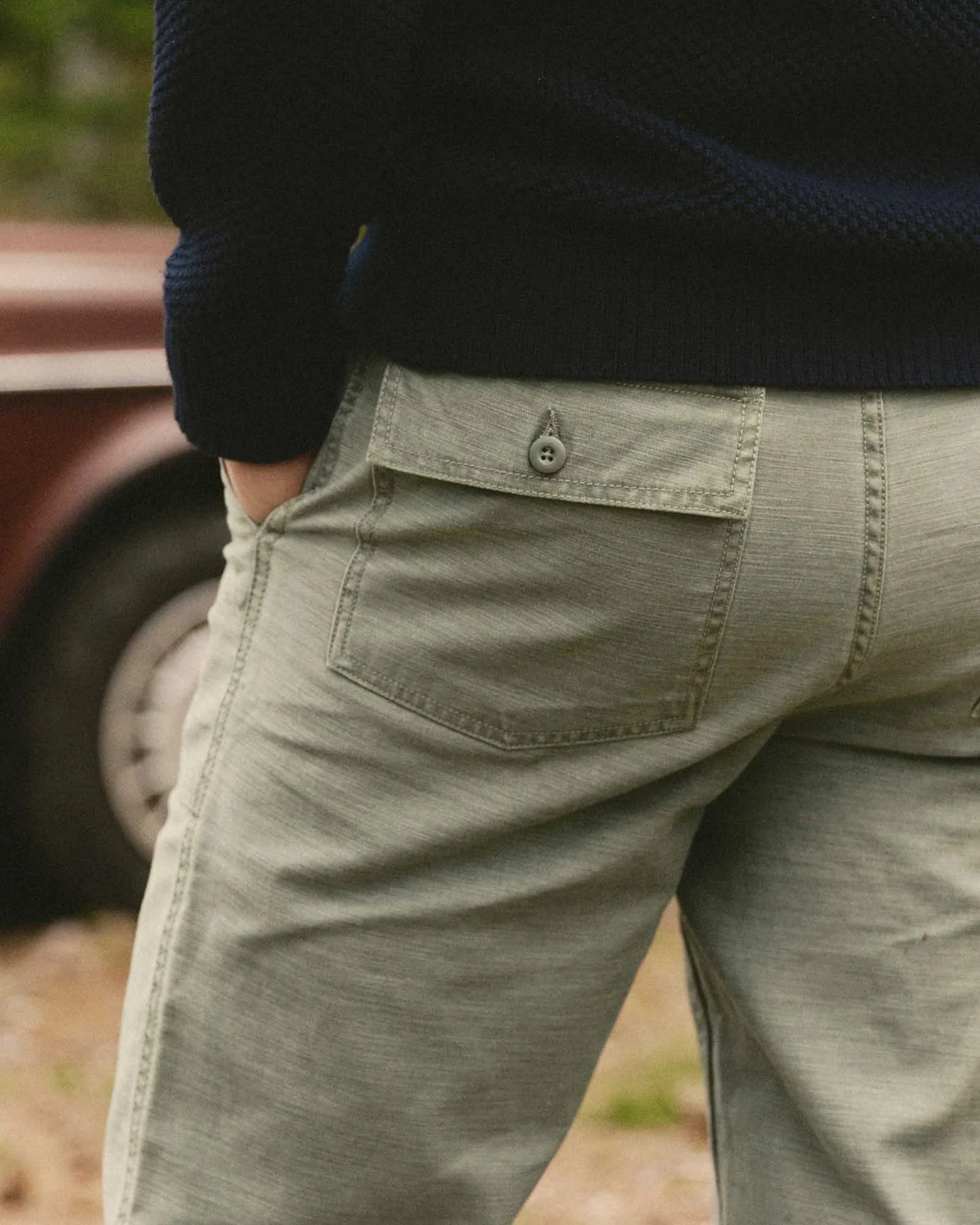 The Surplus Pant in Field Olive Reverse Sateen