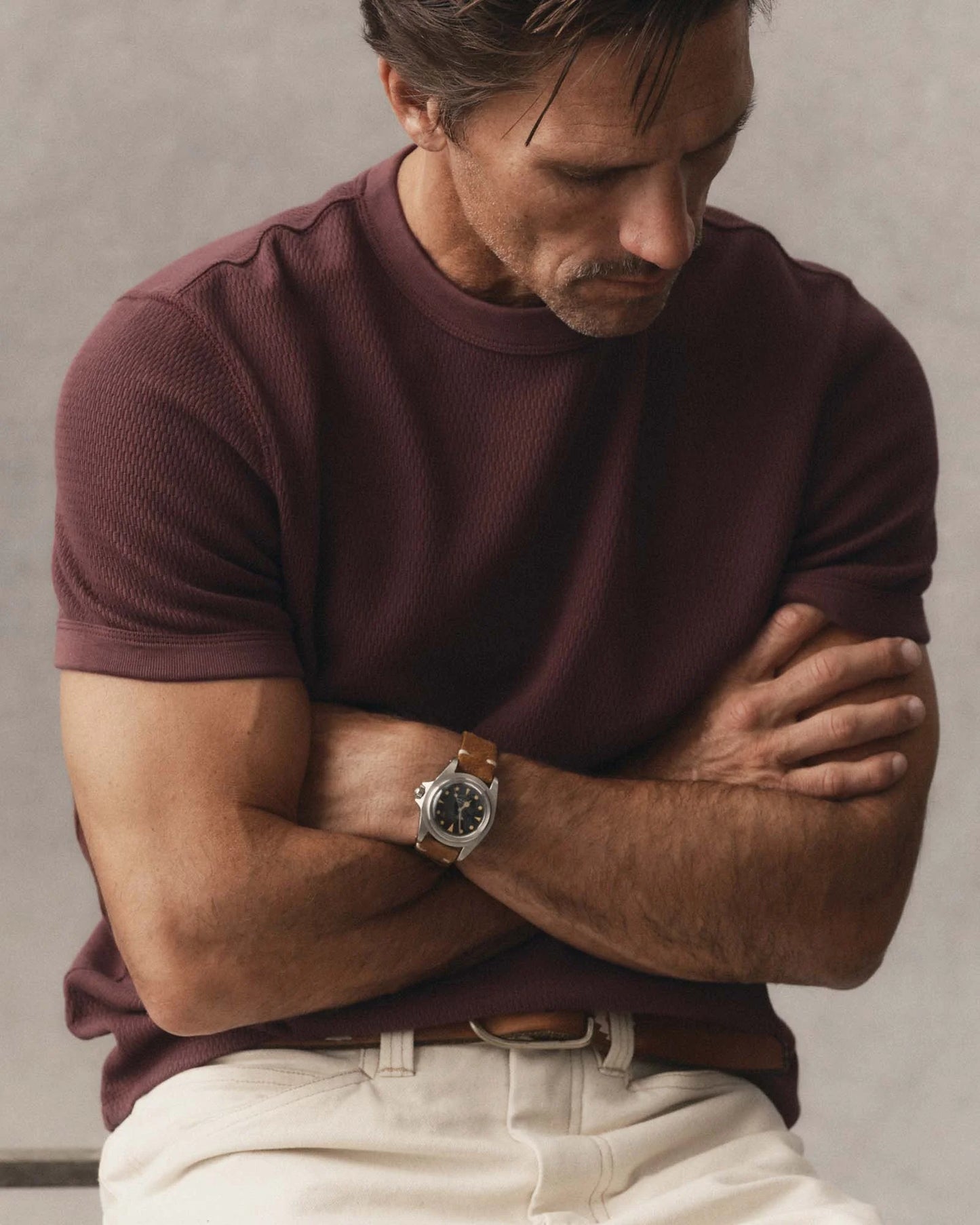 The Organic Cotton Short Sleeve Crew in Burgundy Waffle