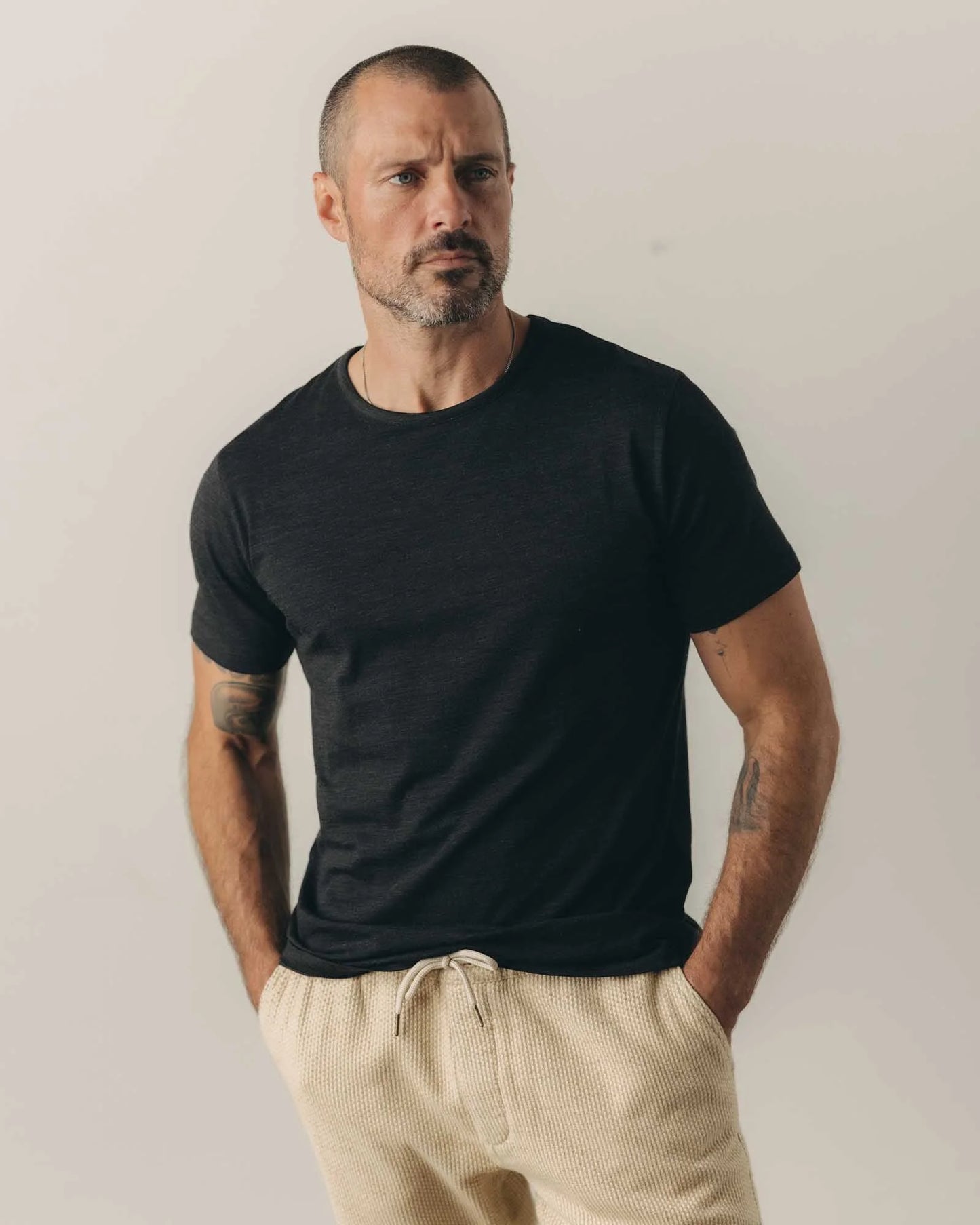 The Merino Tee in Heather Black