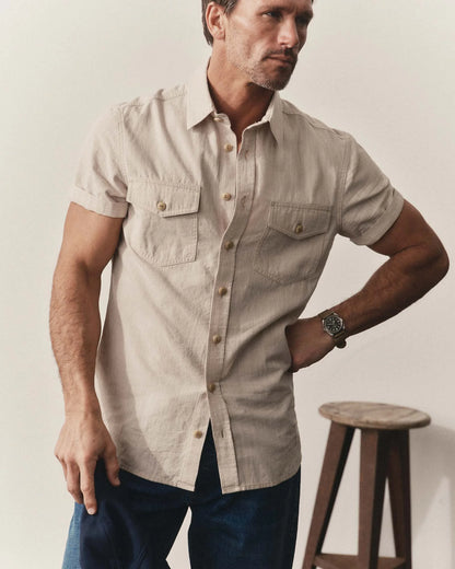 The Short Sleeve Crew Shirt in Natural Chambray
