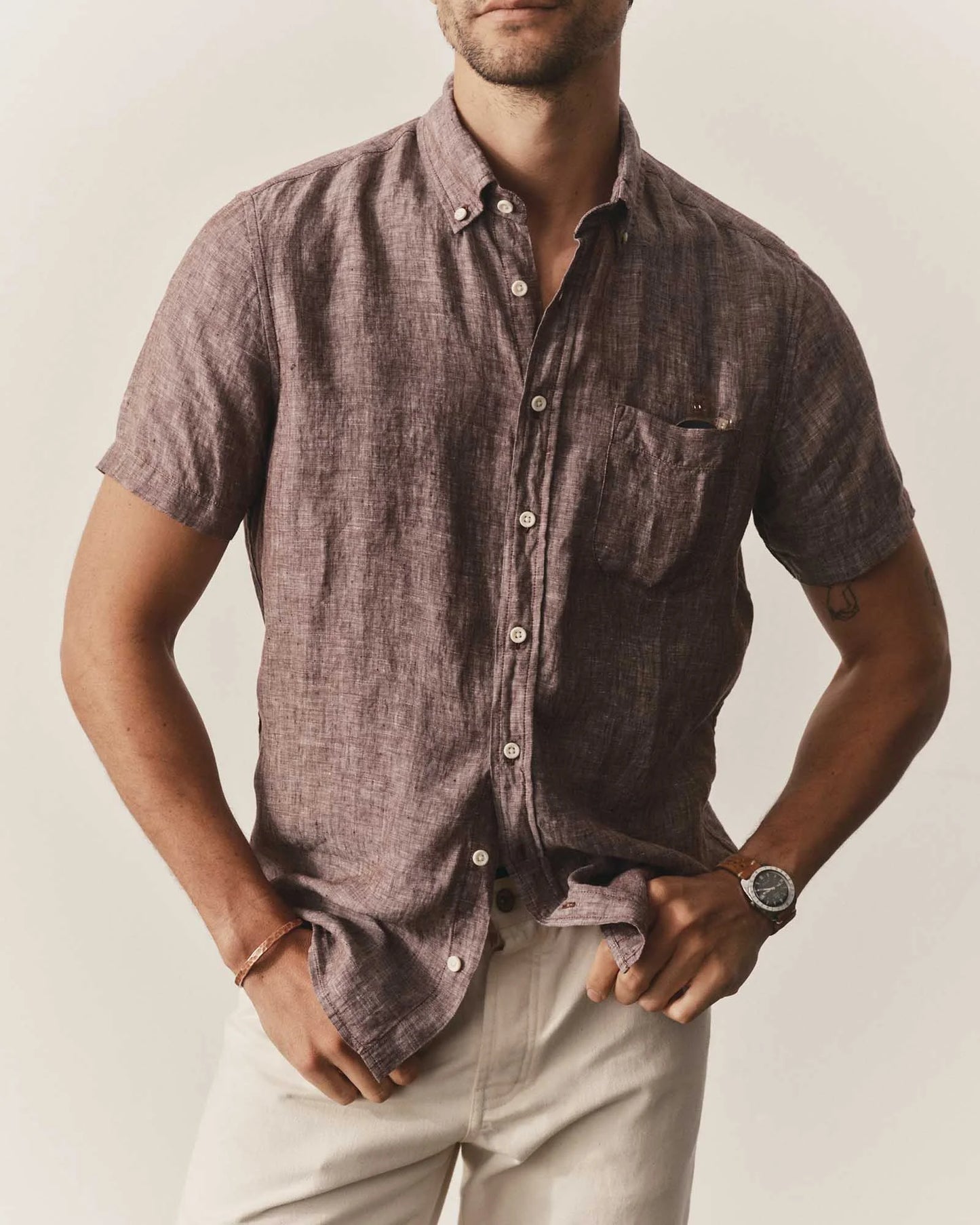 The Short Sleeve Jack in Burgundy Linen