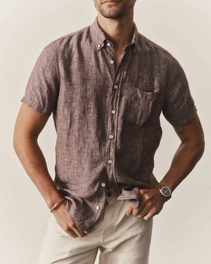 The Short Sleeve Jack in Burgundy Linen