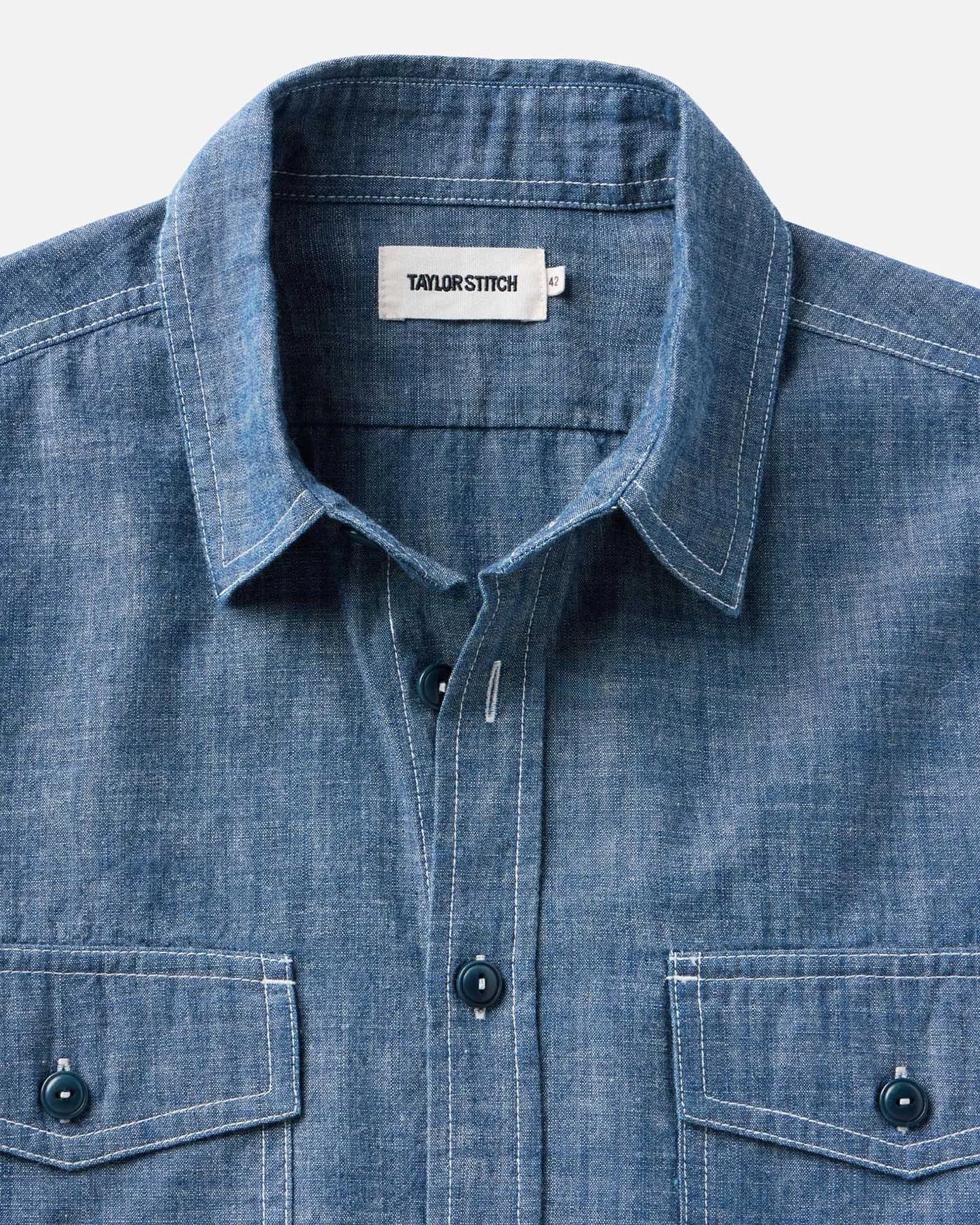 The Short Sleeve Crew Shirt in Washed Indigo Chambray