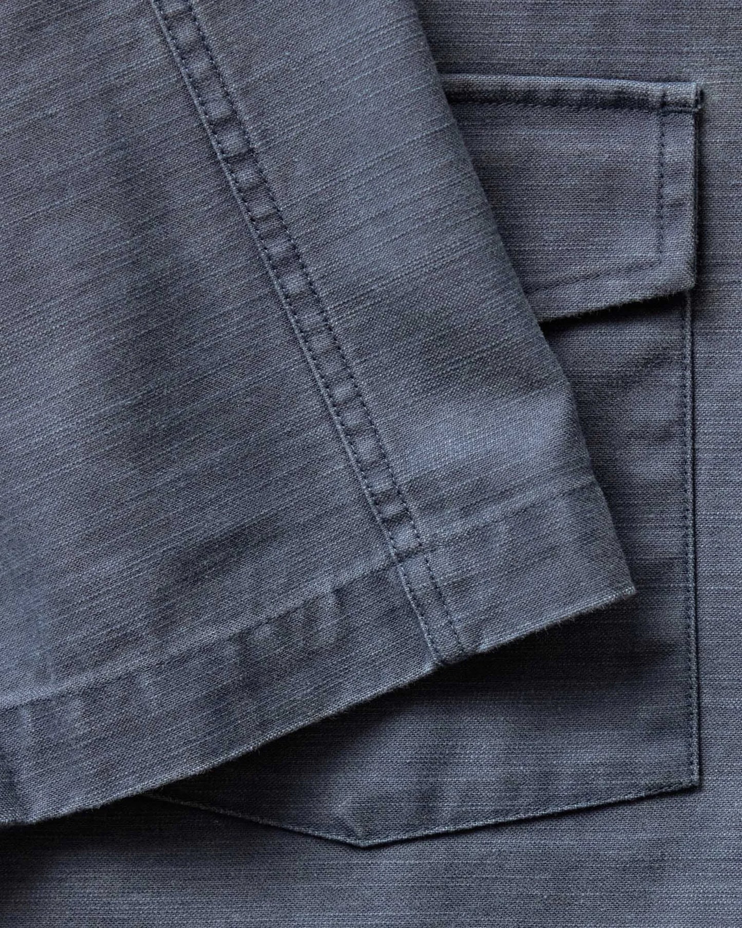 The Short Sleeve Surplus Shirt in Navy Reverse Sateen