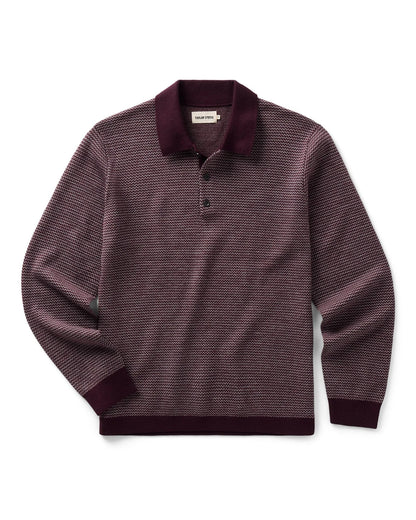 The Newton Sweater Polo in Burgundy Birdseye Merino