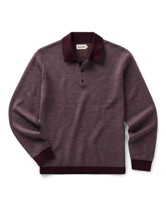 The Newton Sweater Polo in Burgundy Birdseye Merino