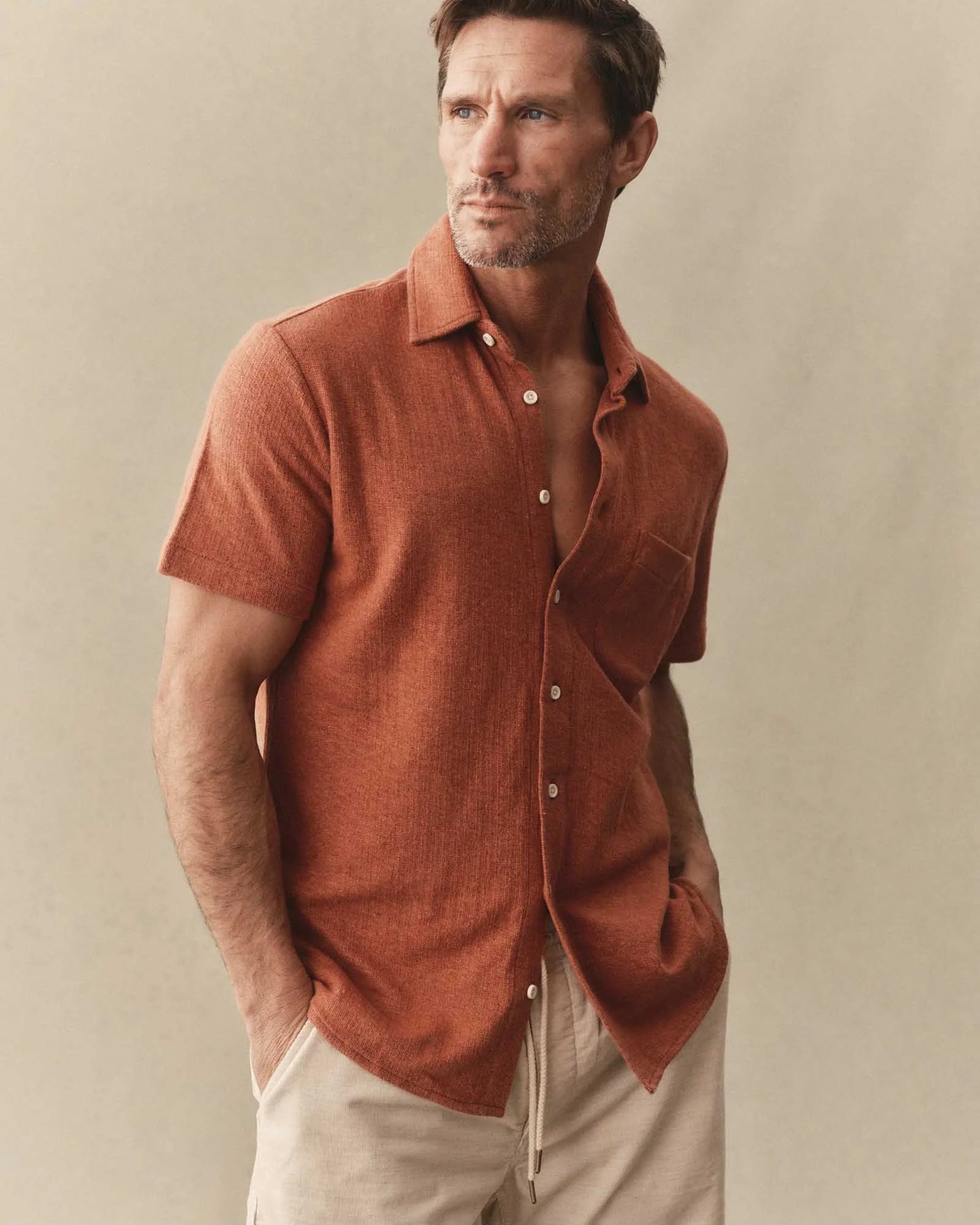 The Short Sleeve California in Heather Driftwood Double Knit