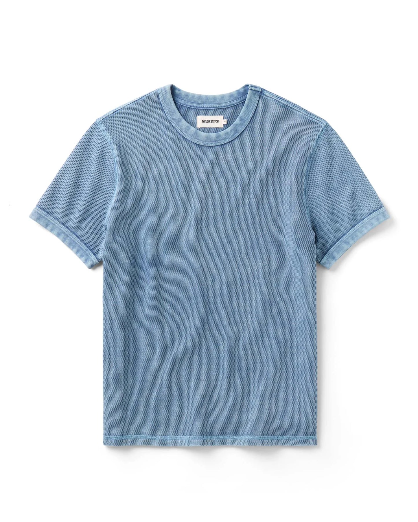 The Organic Cotton Short Sleeve Crew in Washed Blue Waffle