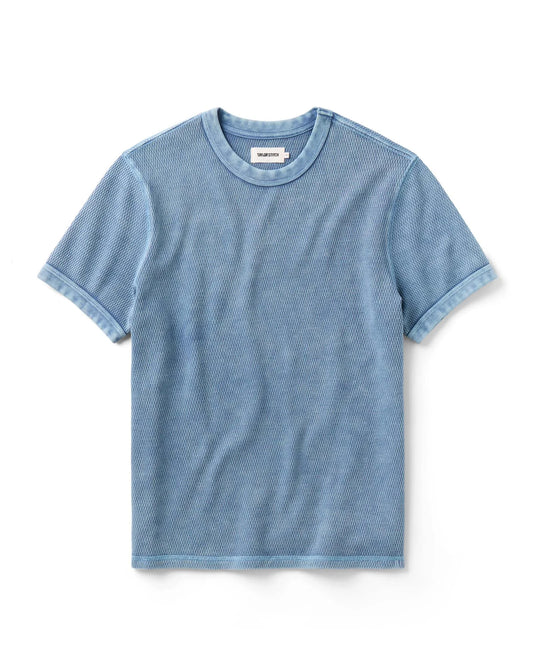 The Organic Cotton Short Sleeve Crew in Washed Blue Waffle