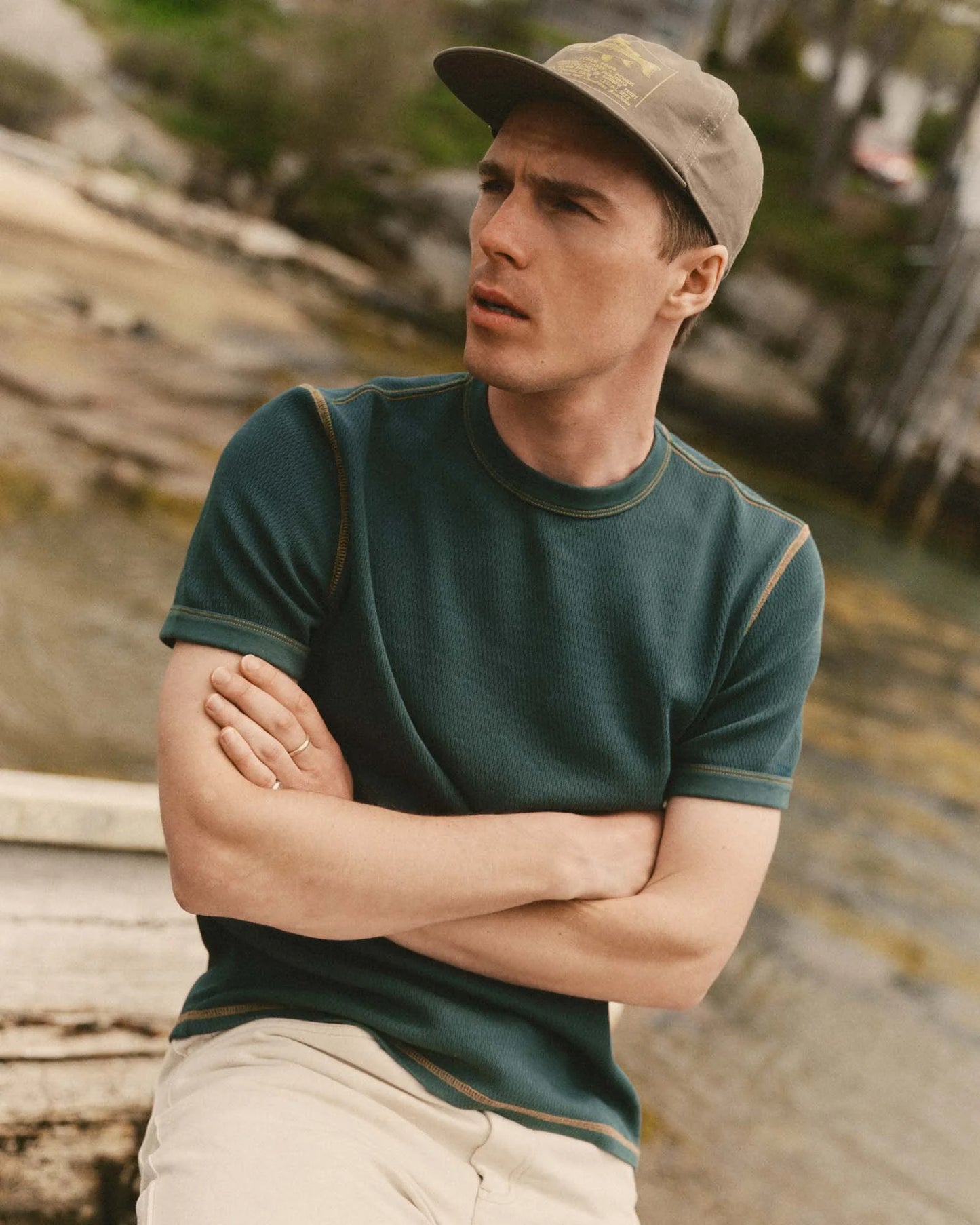 The Organic Cotton Short Sleeve Crew in Dark Forest Waffle