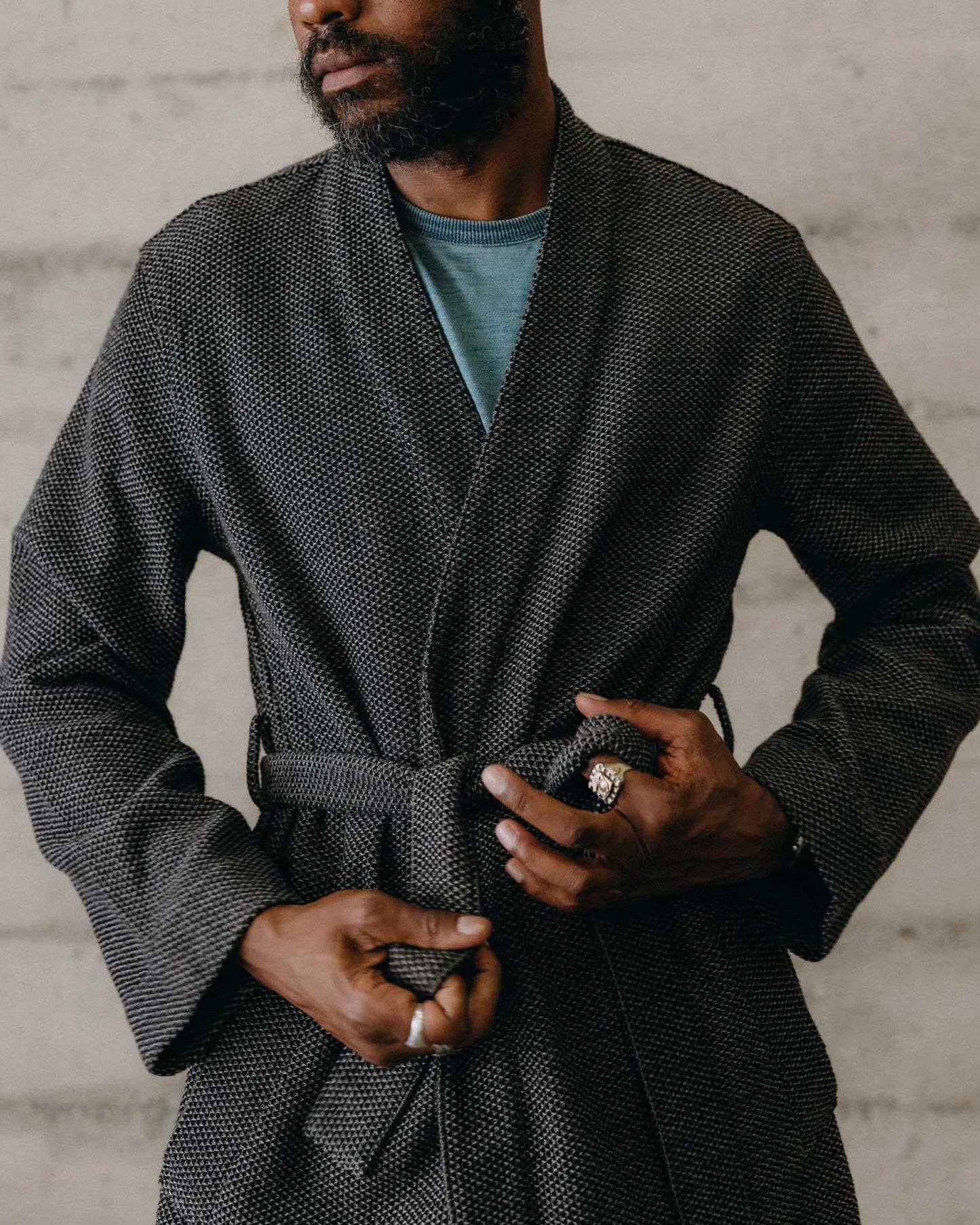 The Apres Robe in Charcoal Sashiko