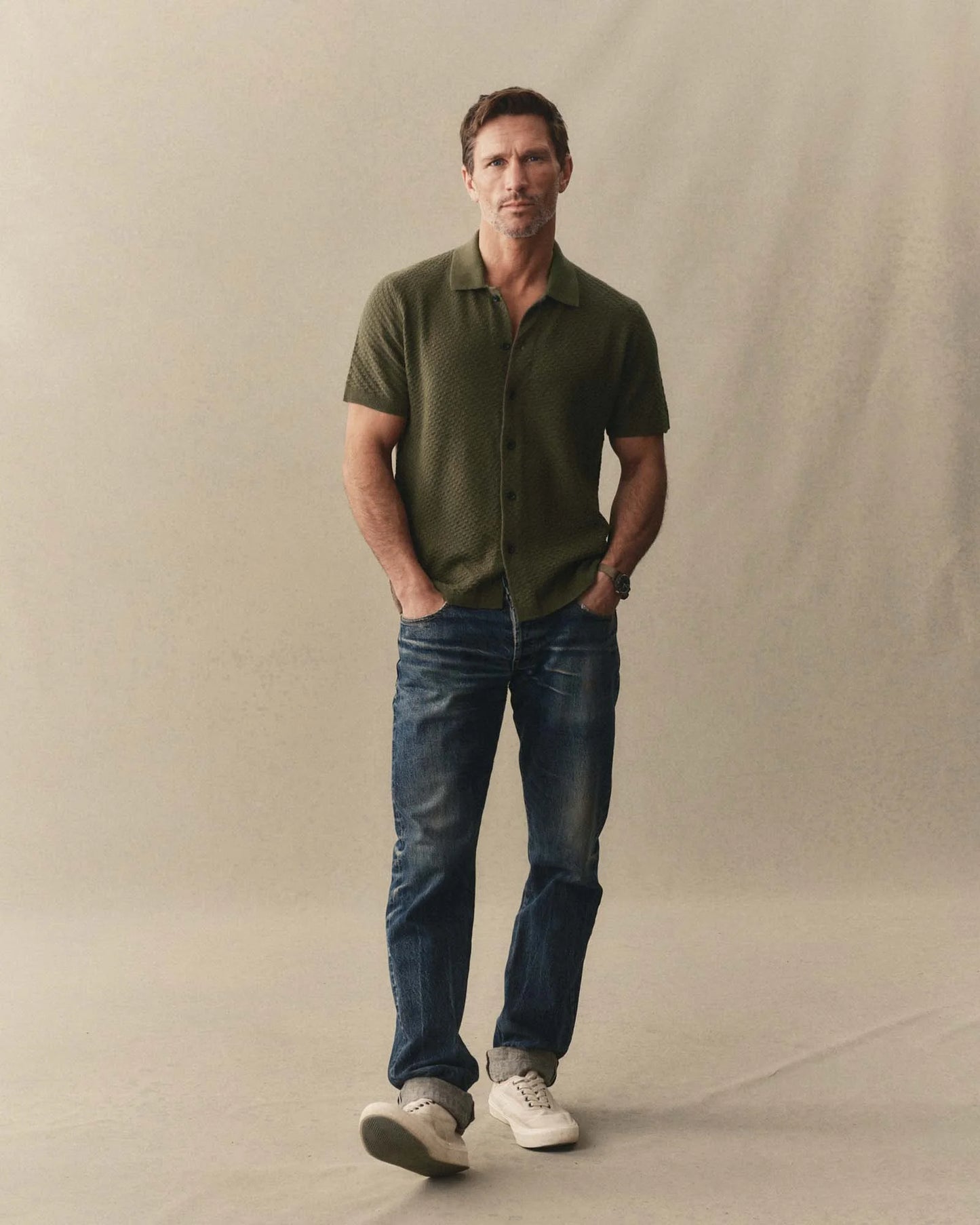 The Arlo Sweater Polo in Cilantro Texture Knit