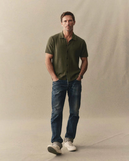 The Arlo Sweater Polo in Cilantro Texture Knit