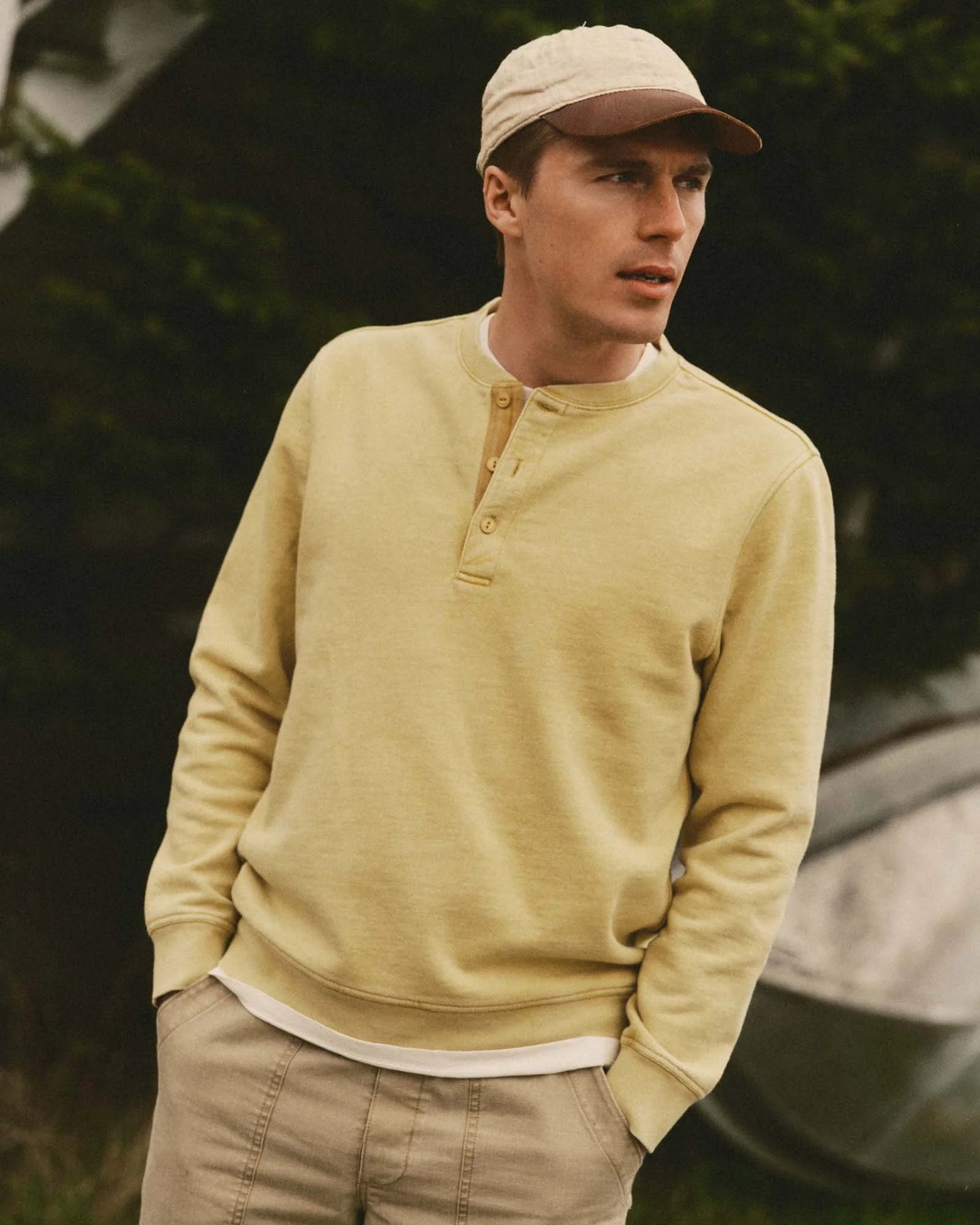 The Sunset Henley in Washed Goldfinch Terry