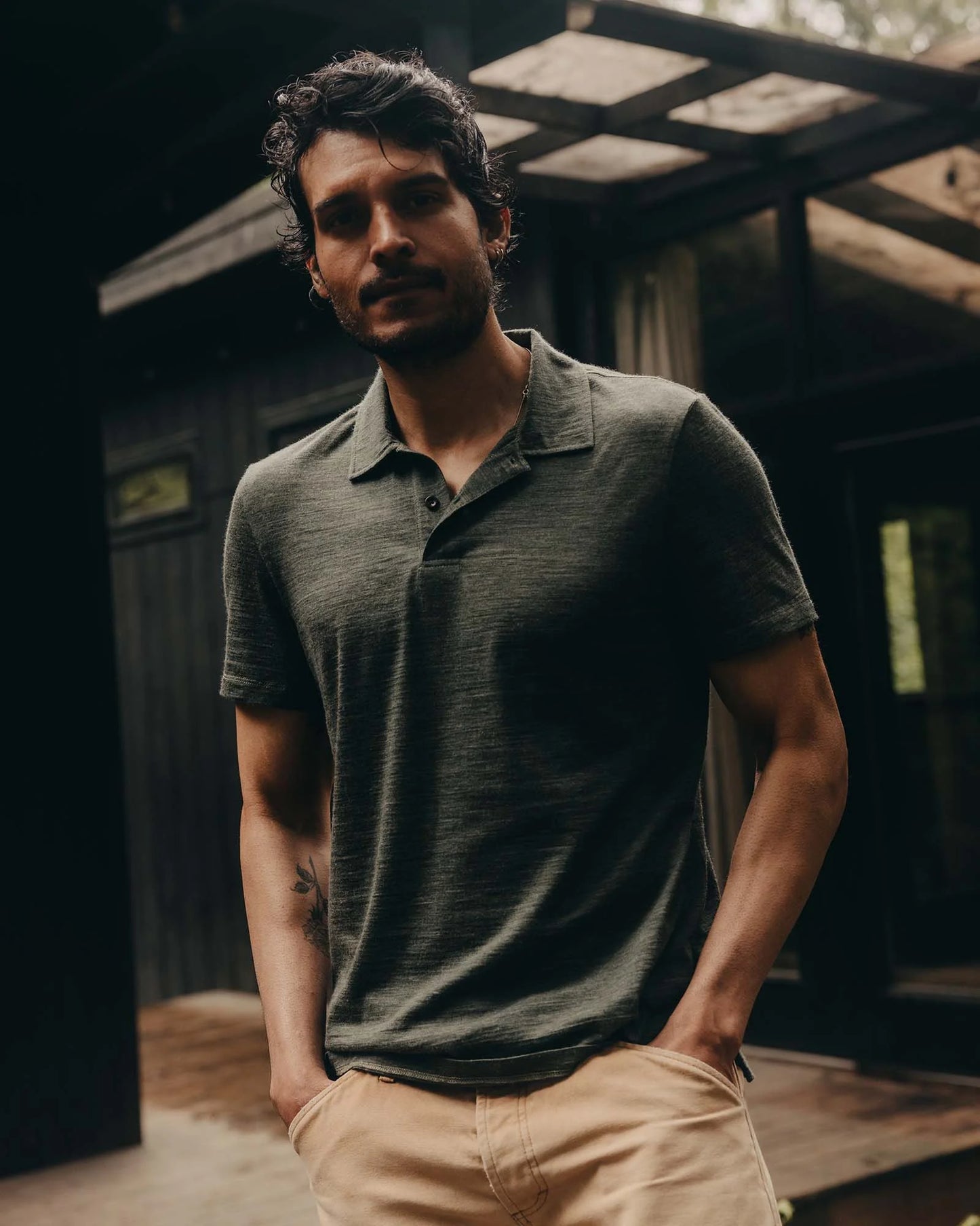 The Merino Polo in Heather Army