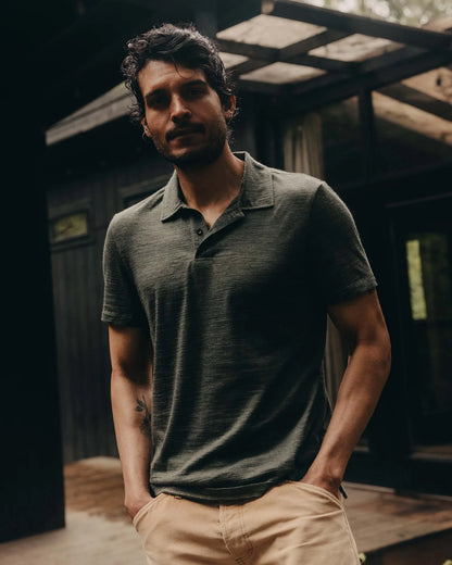 The Merino Polo in Heather Army