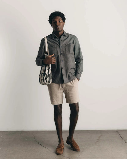 The Apres Short in Heather Oat Crepe